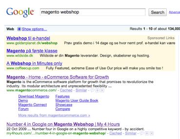 Magento webshop no 3 in Google